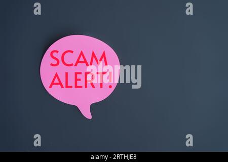 Top view image of speech bubble with text SCAM ALERT!. Copy space for text. Stock Photo