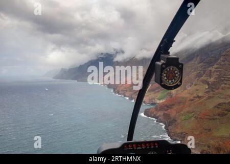 View from a helicopter of the Na Pali Coast on Kauai, Hawaii, USA Stock Photo