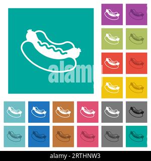 Hot dog multi colored flat icons on plain square backgrounds. Included white and darker icon variations for hover or active effects. Stock Vector