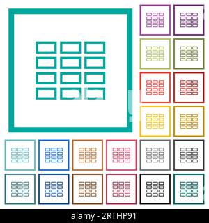 Spreadsheet table outline flat color icons with quadrant frames on white background Stock Vector