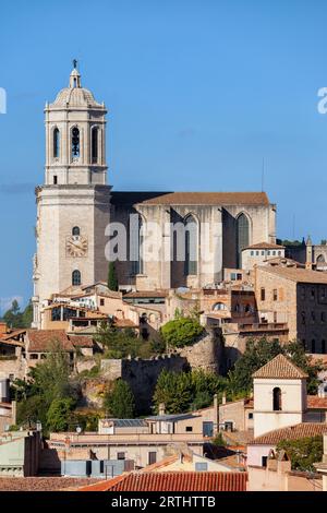 City of Girona cityscape with Cathedral of Saint Mary of Girona in Catalonia, Spain Stock Photo