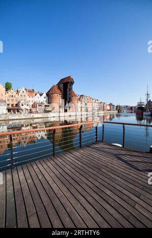 City of Gdansk cityscape in Poland, Old Town skyline from boardwalk at Old Motlawa River Stock Photo