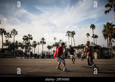 LOS ANGELES, USA, October 22 2017: Public basketball games at Venice Beach Recreation Center in Los Angeles, California, USA Stock Photo