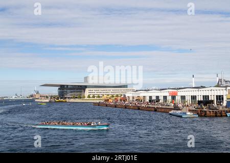 Copenhagen, Denmark, August 17, 2016: View of the harbor with the opera and paper island Stock Photo