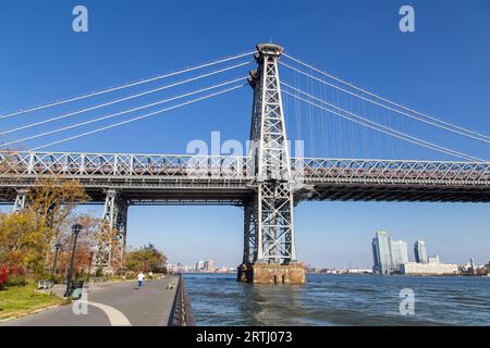 New York City, United States, November 17, 2016: One of the pillars of Williamsburg Bridge in Manhattan Stock Photo