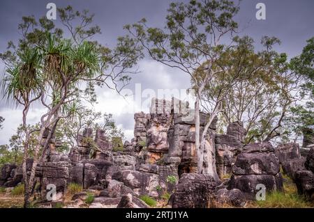 The Lost city rock formations in Litchfield National Park in Australia's Northern Territory falls can only be reached by a 4x4 track Stock Photo