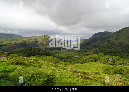 Ladies View is a scenic panorama on the Ring of Kerry about 19 kilometers from Killarney along the N71 towards Kenmare, in Killarney National Park in Stock Photo