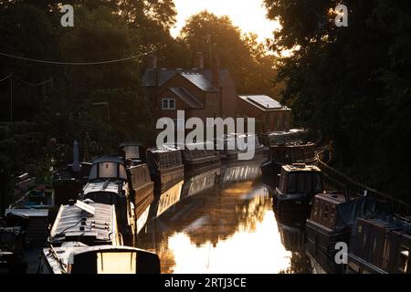 The Saltisford Arm of the Grand Union Canal at sunrise, Warwick, Warwickshire, England, UK Stock Photo