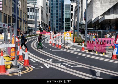 A newly constructed section of the West Midlands Metro Digbeth extension in Bull Street, Birmingham, UK Stock Photo