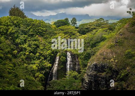 Opaeka'a Falls seen from the overlook in the Wailua river area of Kauai Stock Photo