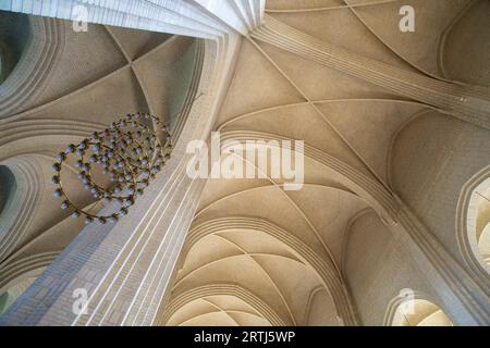 Copenhagen, Denmark, April 11, 2016: Interior view of Grundtvigs Church. Grundtvigs Church is a rare example of expressionist church architecture Stock Photo