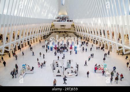 New York, United States of America, November 18, 2016: Interior view of the Oculus train station at the World Trade Center Stock Photo