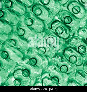 Large group of empty green color recycled glass bottles Stock Photo