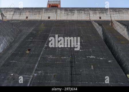 Foz do Iguazu, Brazil, july 10, 2016: View of the Itaipu dam giant embankment. The Dam is located on river Parana on the border of Brazil and Paraguay Stock Photo
