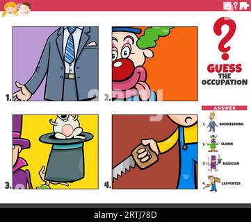 Cartoon illustration of educational game of guessing the occupation activity Stock Vector