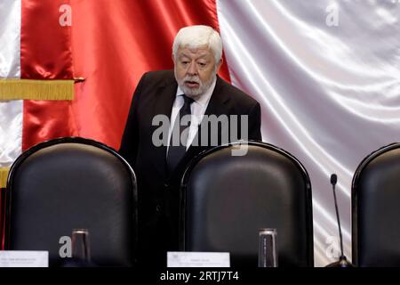 Mexico City, Mexico. 12th Sep, 2023. September 12, 2023, Mexico City, Mexico: The director of Tercer Milenio, Jaime Maussan at the Mexico Public Hearing on Unidentified Anomalous Phenomena in the Chamber of Deputies in Mexico City. on September 12, 2023 in Mexico City, Mexico (Photo by Luis Barron/Eyepix Group). Credit: Eyepix Group/Alamy Live News Stock Photo