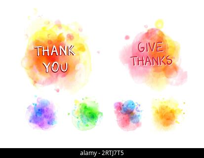 Watercolor spots, hand lettering thank you Stock Vector