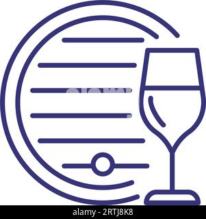 Barrel with wine and wineglass line icon Stock Vector