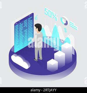 Isometric bitcoin mining Stock Vector