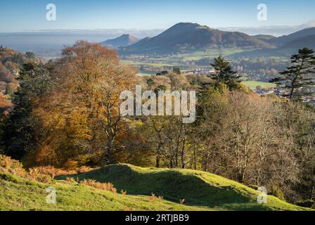 The view from the footpath to Ashlet which is a hill on the Eastern side of The Long Mynd, Church Stretton, Shropshire, England. Stock Photo