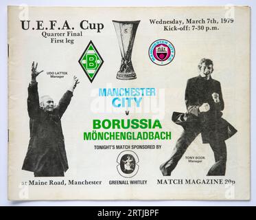 Manchester City match day programme for the UEFA Cup quarter-final first leg game against Borussia Monchengladbach at Maine Road in March 1979 Stock Photo