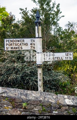 Old road signs in Cornwall, England, UK Stock Photo