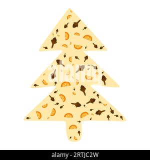 Christmas tree Silchouette with spices for Mulled wine. Orange and cloves aromatic seasonal elements. Vector illustration isolated on white background Stock Vector