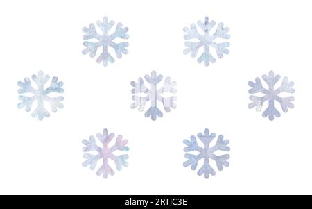 Watercolor style illustration icon set of snowflakes. Weather Elements for winter design, Christmas decoration, Holiday template. Stock Vector