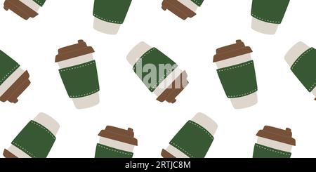 Paper cups with lids. Seamless pattern. Disposable cups to go. Smoothies and milkshakes cups. Hot soup cups. Cocktail. Cafe. Coffee house. Colorful in Stock Vector