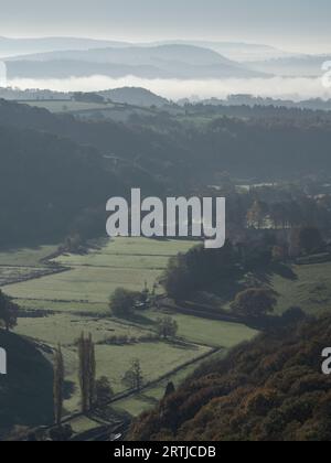 The view from the footpath to Ashlet which is a hill on the Eastern side of The Long Mynd, Church Stretton, Shropshire, England. Stock Photo