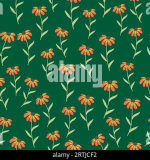 Rudbeckia Contrast floral summer background, seamless pattern for textile, wrapping paper Stock Vector