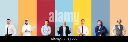 Set of different businessmen on colorful background Stock Photo