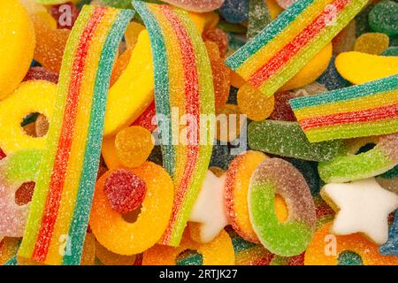 Assorted gummy candies. Top view. Jelly  sweets. Stock Photo