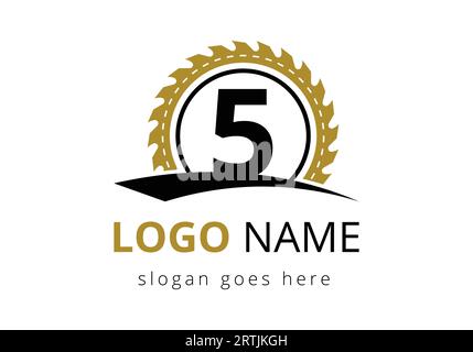 Letter 5 Carpenter Logo Design Vector Template. woodworking logo design. Font emblem Stock Vector