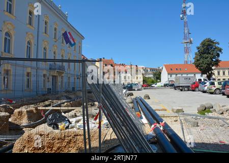 Karlovac, Croatia - September 1st 2023. Major renovation and road works underway in the historic centre of Karlovac Stock Photo