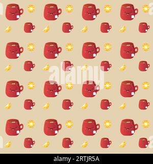 Pattern seamless winter tea with lemon, red mug. Vector illustration Stock Vector