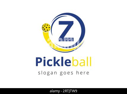 Initial Z Letter alphabet with Pickleball Logo Concept With Moving Pickleball Symbol Stock Vector