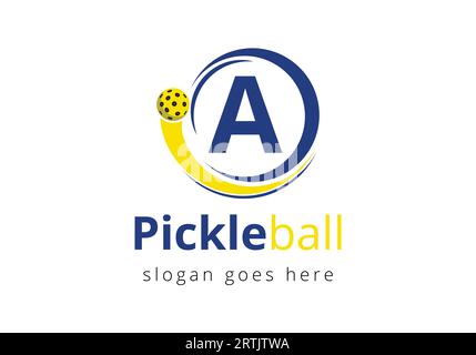 Initial A Letter alphabet with Pickleball Logo Concept With Moving Pickleball Symbol Stock Vector