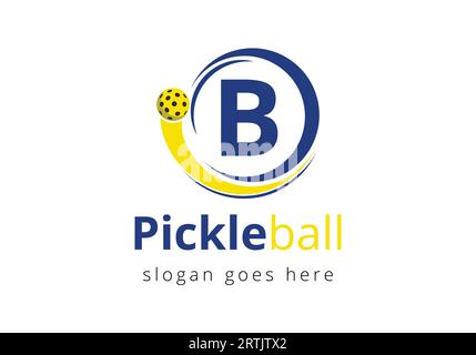 Initial B Letter alphabet with Pickleball Logo Concept With Moving Pickleball Symbol Stock Vector