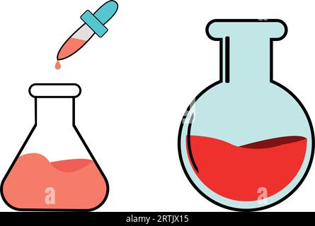 Chemical Bottle Test Tube icon. Chemistry Glass Flask Beaker with chemical liquid. Lab test container Potion icon Apparatus Micropipette. Laboratory G Stock Vector