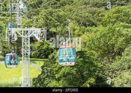 The view from a cable car at Ocean Park in Hong Kong on a clear sunny day. Hong Kong - 25th August 2023 Stock Photo