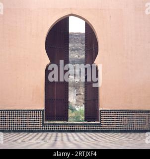 Traditional Moroccan door inside the Mausoleum of Moulay Ismail.This Mausoleum  is a historic Islamic funerary complex in Meknes, Morocco Stock Photo