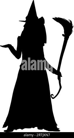 Halloween witch with magic stick silhouette icon witchcraft cartoon Stock Vector