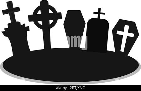 Halloween graveyard icon set christian cemetery silhouette cross religious symbol Stock Vector