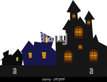 Halloween witch house set haunted in horror night spooky icon Stock Vector