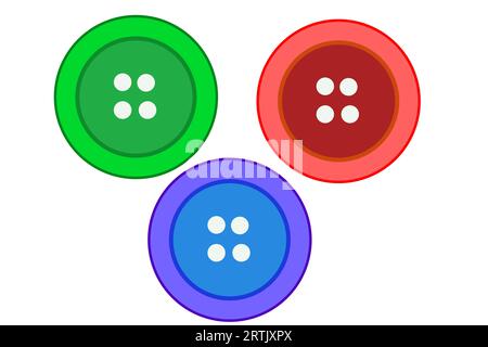 Cloths sewing button three color set vector. Fashion and needlework element. plastic buttons in different colors. Tailor accessories Stock Vector