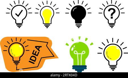 Light bulb with sparkle rays shine. Light bulb and check mark icon. Idea light bulb on speech bubble. quick tips badge. Idea or tooltip trivia. Great Stock Vector