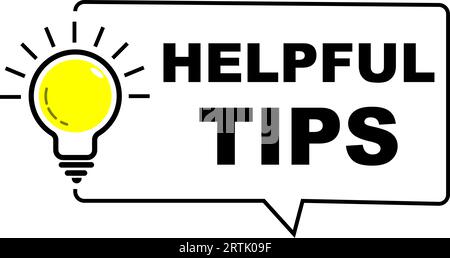 Helpful Tips icon and Light bulb with sparkle rays shine. Idea sign thinking solution. Idea lamp tooltip trivia. Great idea badge. helpful advice tric Stock Vector