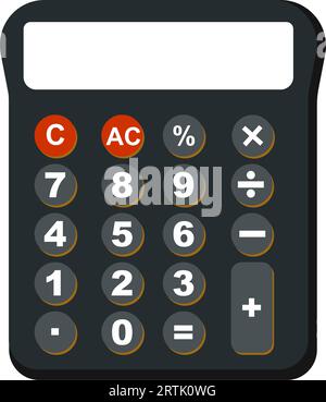 Electronic calculator zero number to Nine digits. Basic calculator icon. Black digital calculator math device for Office Financial analytics. Shcool c Stock Vector