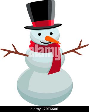 Snowman in hat. Cartoon vector illustration of snowman in flat style Stock Vector